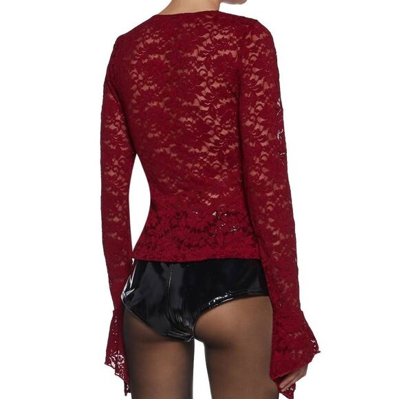 NWOT~Dolls Kill Current Mood Red Lace Romanticized Intentions Long Sleeve Top XL - Picture 6 of 6